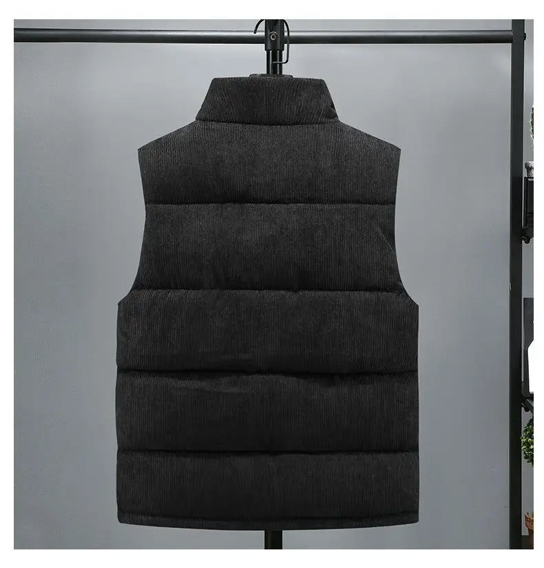 Vests Jacket Men Autumn Winter Stand Collar Warm Sleeveless Leisure Down Cotton-Padded Vest Coat Thickened Corduroy Warm Coat voguable