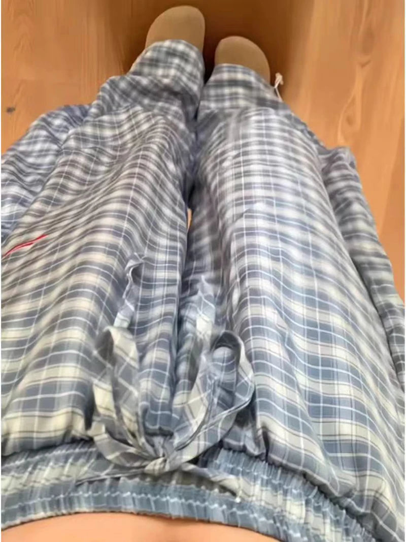 Streetwear Y2K Plaid Pants Women Vintage American High Waist Scimitar Pants Harajuku Oversize Loose Bf Casual Trousers New voguable