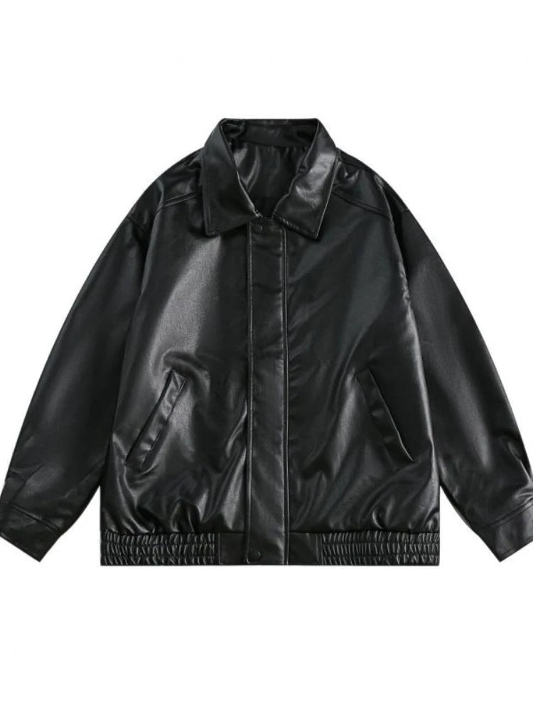 Japanese Street Hot Casual Jacket American Fashion Loose Versatile Lazy Style Spring Autumn Leather Jacket Long-sleeved Coat Men voguable