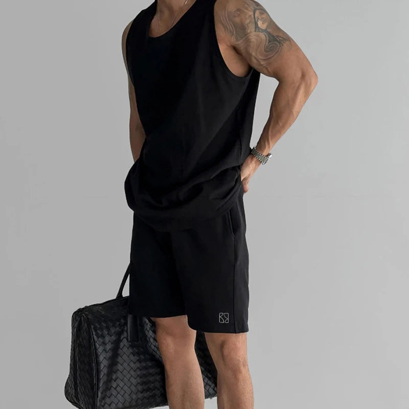 Voguable  Summer Waistcoat O-Neck Casual Sports Sweat-absorbing Tank Top Men's Breathable American Versatile Loose Fitness Sleeveless Top voguable