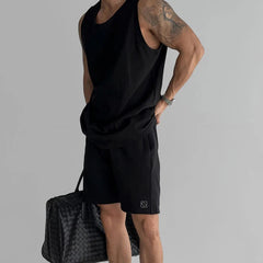 Voguable  Summer Waistcoat O-Neck Casual Sports Sweat-absorbing Tank Top Men's Breathable American Versatile Loose Fitness Sleeveless Top voguable