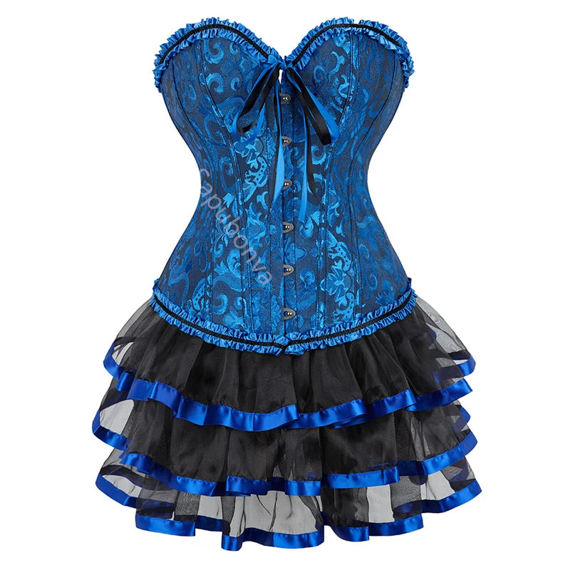 Voguable sexy corsets for women plus size costume overbust burlesque corset and skirt set tutu corselet victorian fashion gowns voguable