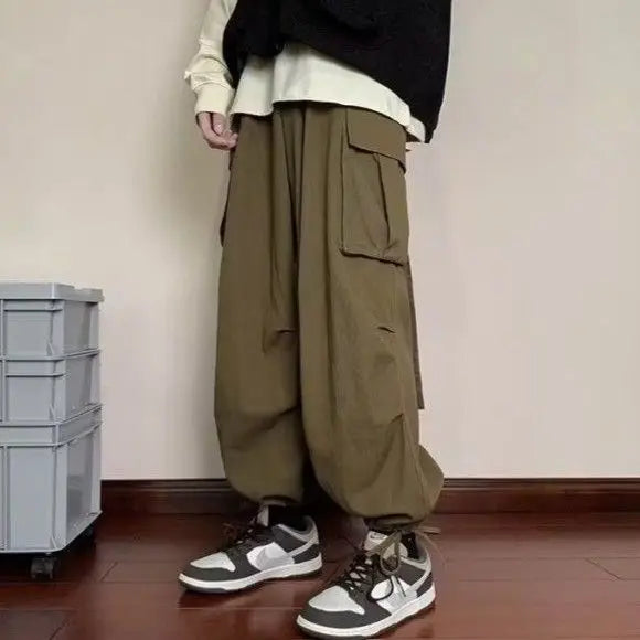 Voguable  Spring and Autumn High Street Work Men's Thin Straight Wide Legs Fashion Trendy Sports Pants voguable