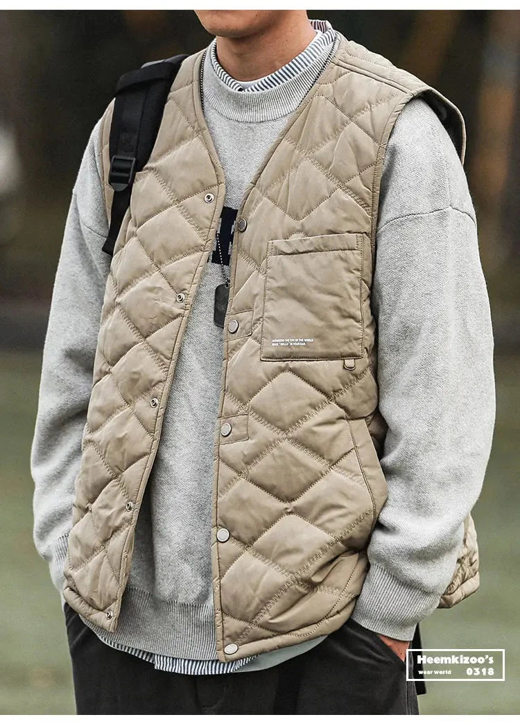 Cotton-layered Fashionable Vest Men with Autumn Winter Simple Casual Light Heated Inner Vest Cardigan Work Vest Top Aesthetic voguable