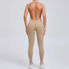 Voguable  One-piece Yoga Padded Backless Suit Female Rompers Quick Dry Yoga Clothing Workout Bodysuits Scrunch Sports Jumpsuit Women voguable