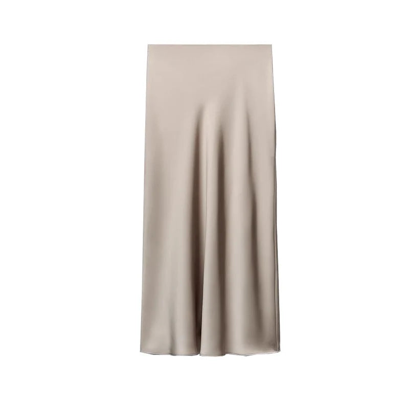 2025 Pink Sweet Satin Long Skirt New Solid Color High Waist Elegant Slim Summer Women Skirt Fashion Party Female Clothing voguable