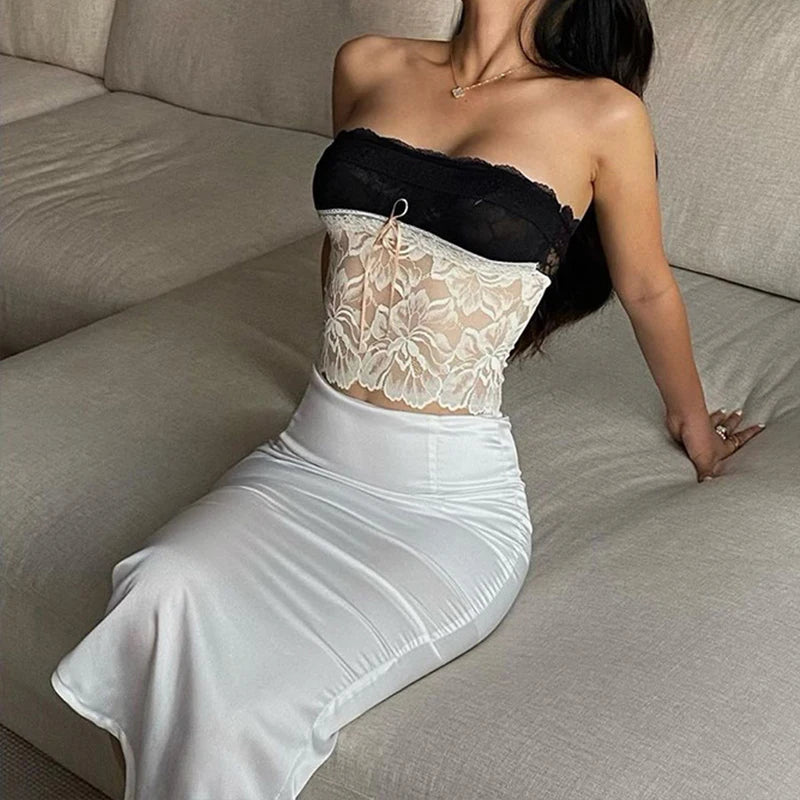 Voguable  Y2k Flower Lace Patchwork Trim Crop Top Female Fairycore Strappy Halter Sleeveless Backless Sexy Party Camisole with Bowknot voguable