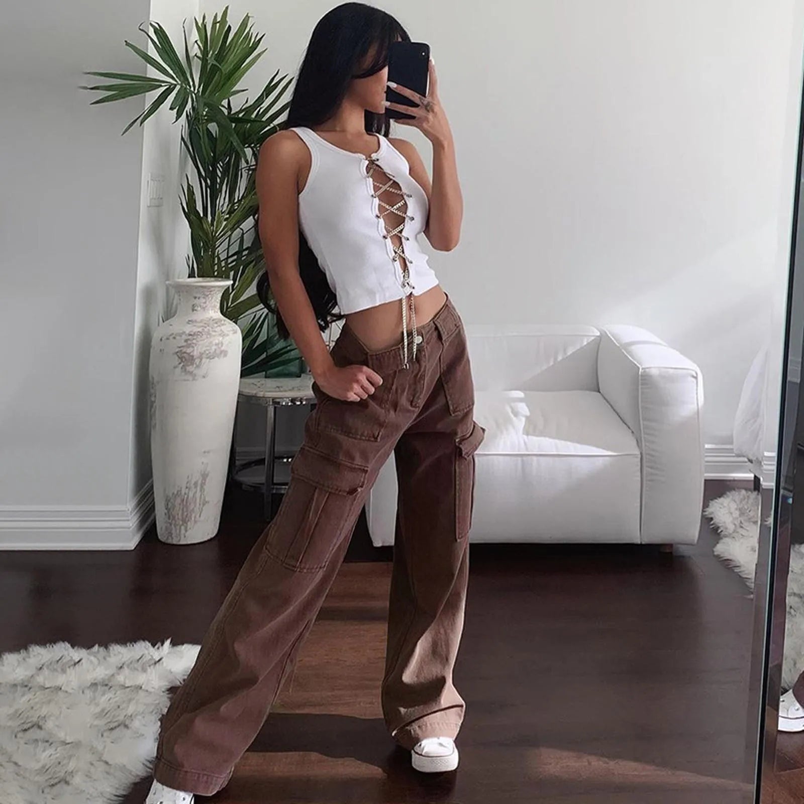 Vintage Cargo Pants Overalls Baggy Jeans Women Casual Fashion Y2k 90s Streetwear Big Pockets High Waist Straight Denim Trousers voguable