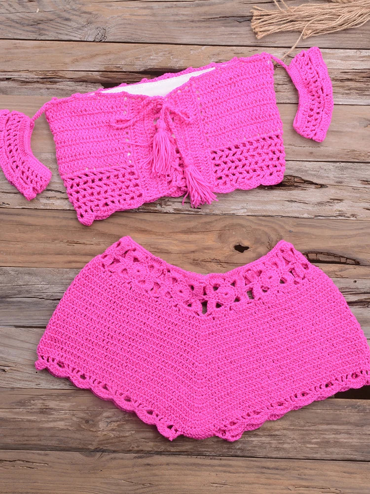 Voguable  Handmade Crochet Bikini Set Women Swimwear Bohemian Fitness Sexy Beach Outfits Holiday Vintage Swimsuit Summer voguable