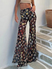 Mesh Leopard Print Trousers Woman Fashion High Waist Print Wide Leg Pants Female Elegant Printed Long Pants Bottoms voguable