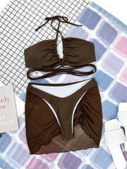 Voguable  3 Pieces Criss Cross Halter Bikini Women & Beach Skirt Swimwear Female Sexy Swimsuit Beachwear Bathing Swimming Suit voguable