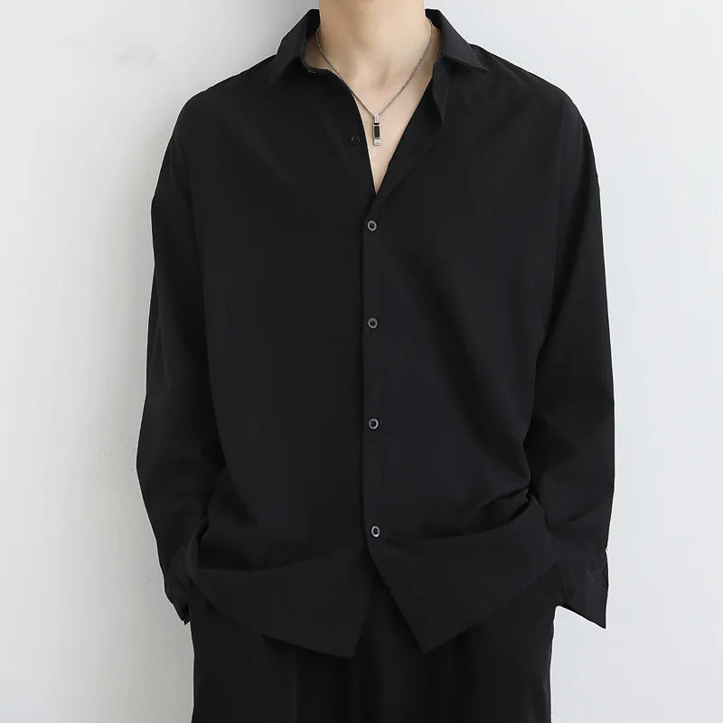Voguable  Loose Ice Silk Drooping Shirt Men's Long-sleeved Autumn Trendy Handsome Jacket Casual voguable