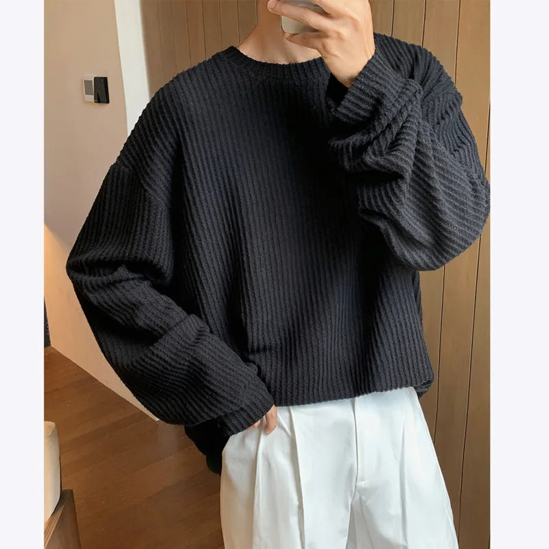 Autumn Long Sleeved T-shirt Men Oversized Casual Checkered T Shirt Men Streetwear Korean Loose Round Neck T Shirt Mens Top voguable