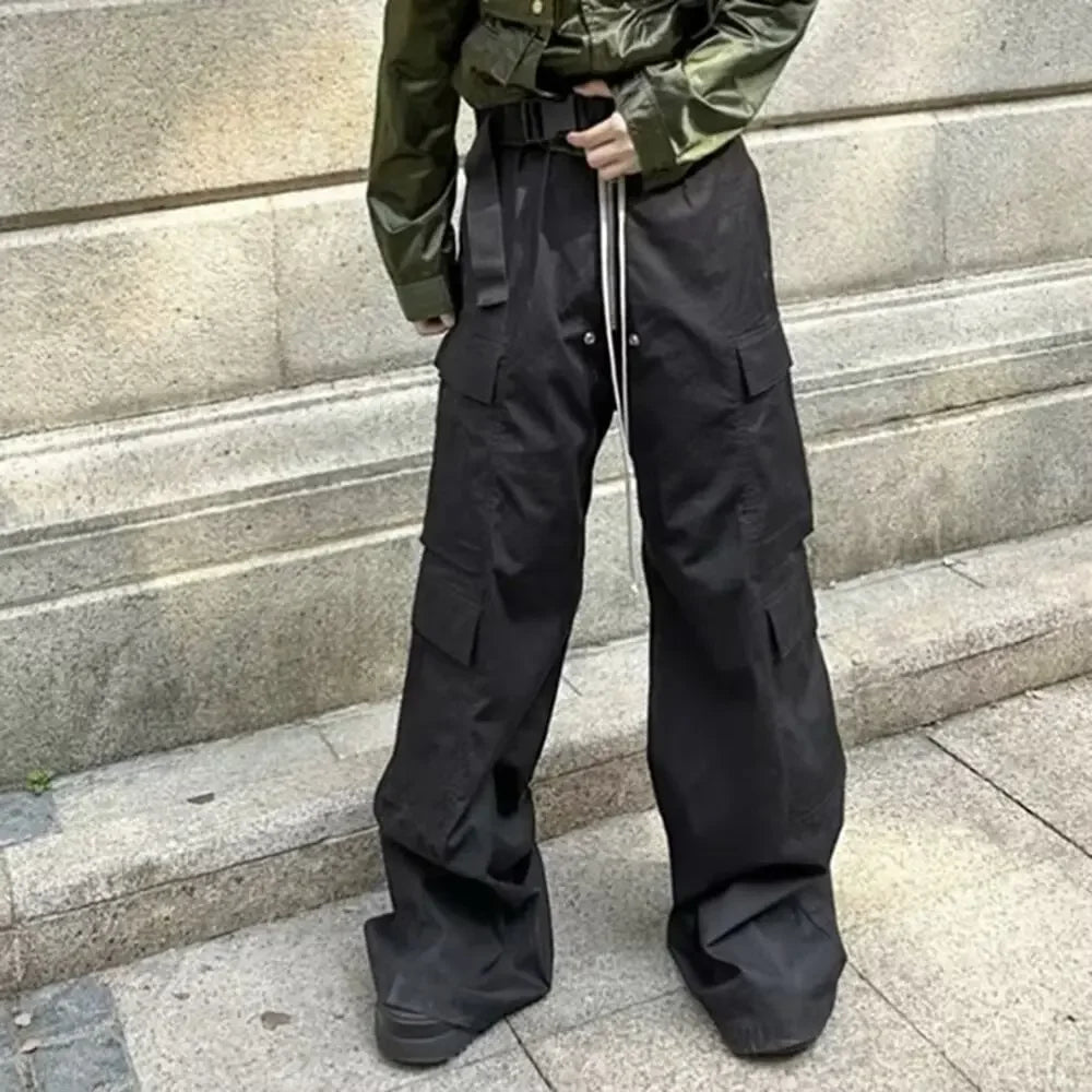 New Style American Style Casual Pants Blackcargo Pants Multi-pocket Loose Fit Wide Leg For Men Spring Summer voguable