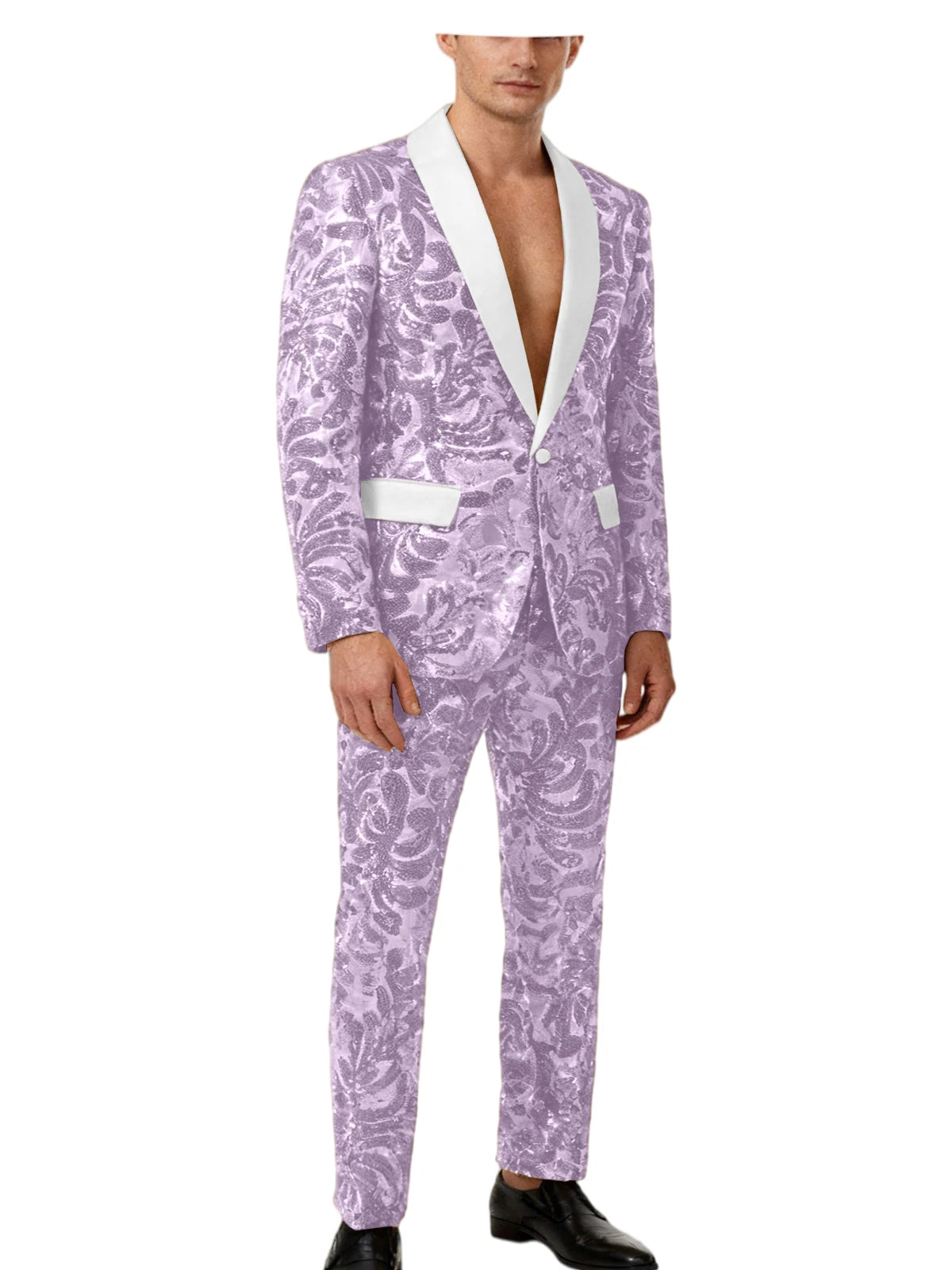 Voguable  Luxury Men's Sequin 2 Piece Set (Blazer+Pants) Shawl Collar 1 Button Slim Fit Sparkly Tuxedos Jacket Trousers for Wedding Party voguable