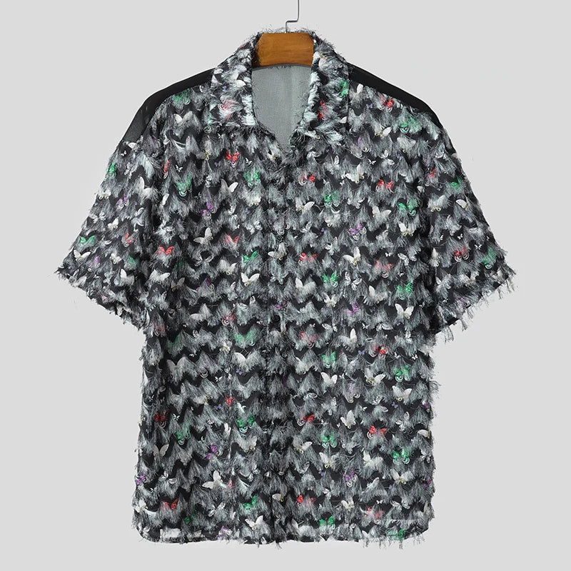 Fashion Men Shirt Printing Tassel Lapel Short Sleeve Oversize Casual Men Clothing Summer 2025 Male Shirts Camisas S-5XL voguable
