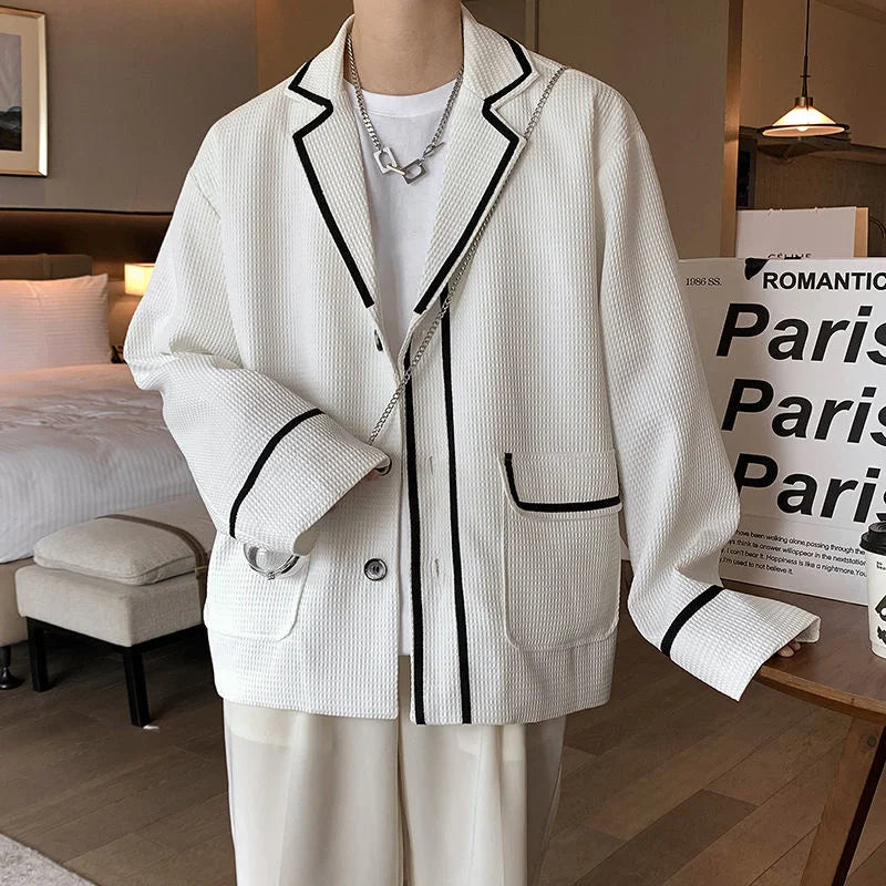 Voguable Black/White Blazer Men Fashion Society Men Dress Jacket Korean Loose Business Casual Suit Jacket Men Formal Blazer M-2XL voguable
