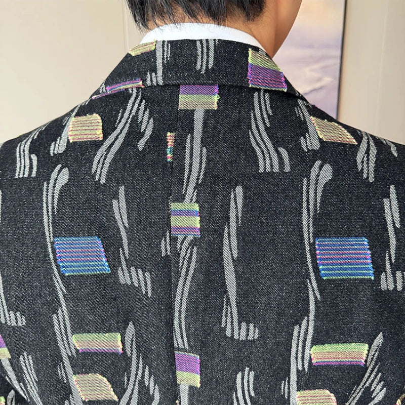 Voguable  Autumn Men's Suit Jacket Blazer Fashionable High-end Luxury Jacquard Denim Casual Suit Business Social Tailcoat 4XL-M voguable