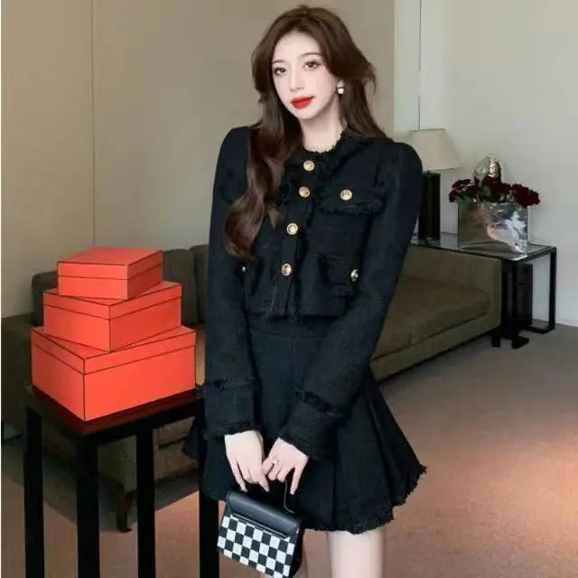 Autumn new product small fragrance style ladies two-piece tweed long-sleeved suit ladies short coat high-waisted skirt  skirts