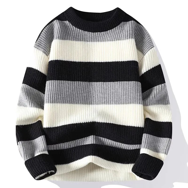 Voguable  Striped Casual Knitted Sweater High Street Fashion Long Sleeved Knitted Sweater Men's Autumn/Winter Warm Y2k Knitted Tops voguable
