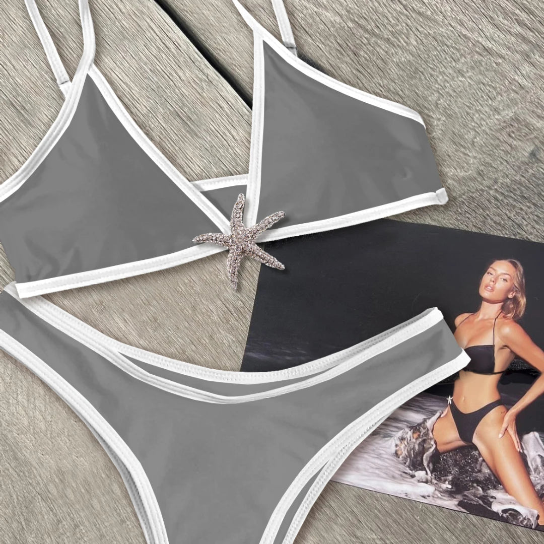 Shiny Star Bikinis Sexy Women Swimsuit Female Swimwear Bandeau Biquini Thong Triangle Swimming Suits Halter Bodysuit Beachwear voguable