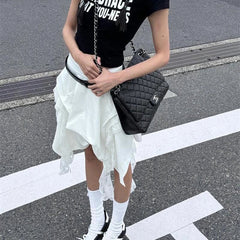 Korean Style Irregular Skirt Women Vintage Elegant White Ruffle Skirt Lace Patchwork Summer Layered Midi Skirts Street voguable