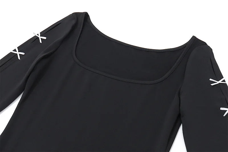 Lace Up High Waist Dress For Women Folds Splice Bodycon Mini Dress Hot Girls Street Slim See Through Dresses Woman Autumn voguable