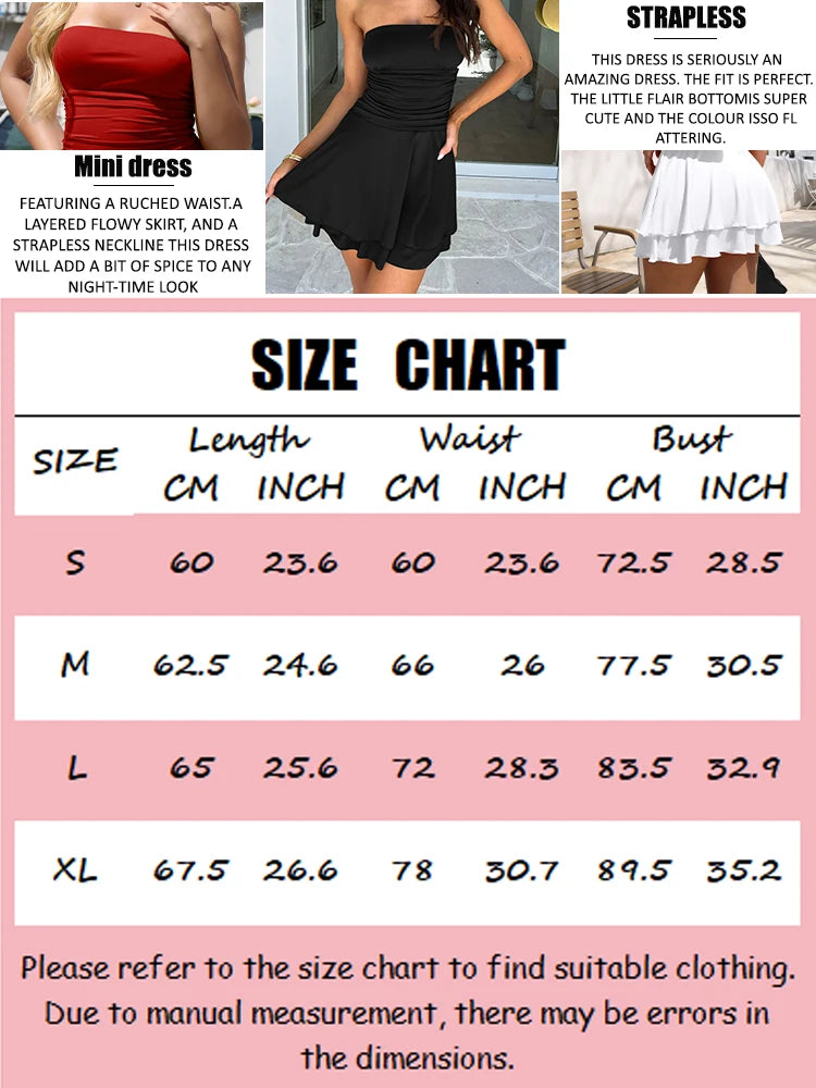Voguable  Summer Women's Strapless Sexy Short Dress Solid Color Pleated Fashion Mini Dress Club Party Dress Slim Dress voguable