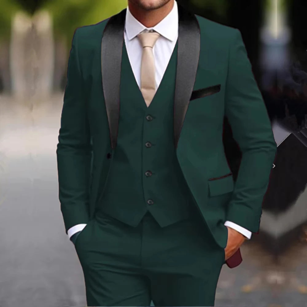 Voguable  New khaki Business Formal Men Suit Groomsman Wedding Party Prom Male Tuxedos 3 Piece Set voguable