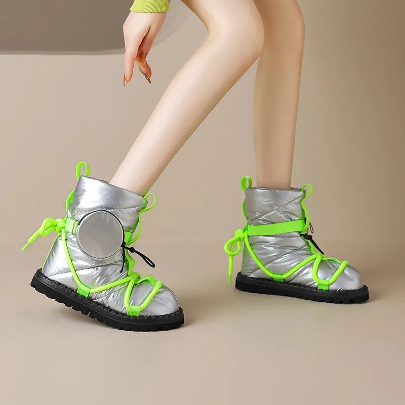 New Women Ankle Boots Fashion Design Popular Mixed Colors Female Snow Boots Platforms Winter Warm Casual Black Shoes Woman voguable
