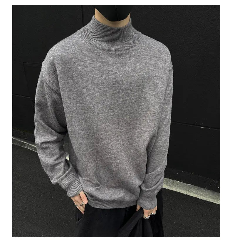 Men's Light Luxury Knit Mock Neck Sweater Autumn Winter Fashion Korean Long Sleeve Streetwear Leisure All-match Knitwear voguable