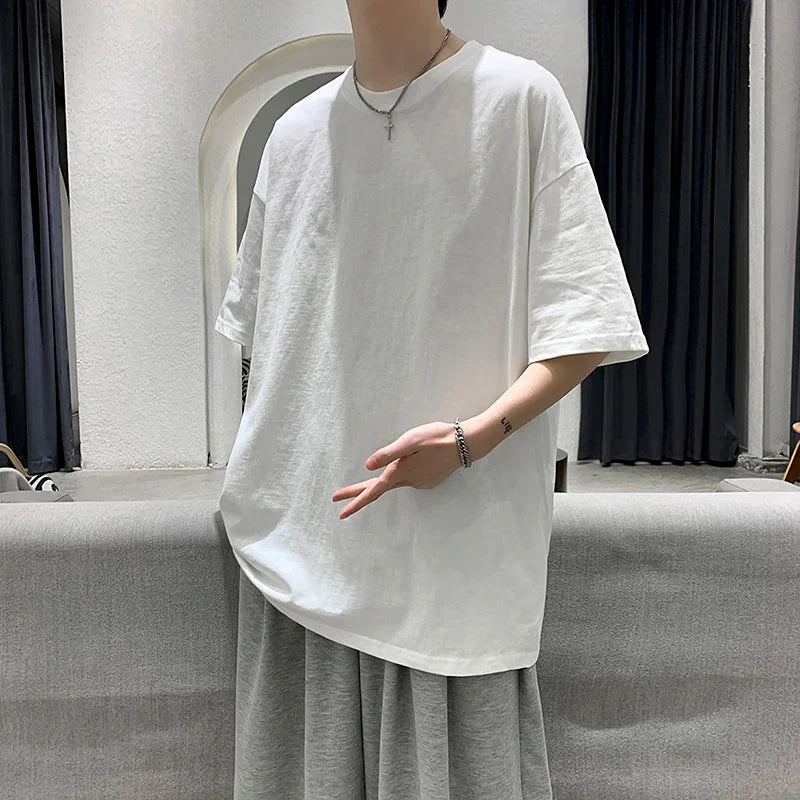 Men Oversized Graphic Solid T Shirts Colorfuls 100% Cotton Mens White Classical Tee Male Short Sleeve O-Neck Tops gotmes-shop