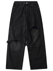 Voguable Ripped Jeans for Men Wide Leg Jeans Hip Hop Denim Trousers Male Vintage Japanese Streetwear Hole Patchwork voguable
