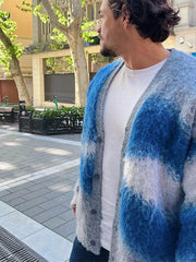 Fashion Tie Dye Cashmere Sweater Cardigan Man Long Sleeve Single Breasted Knitted Jacket 2024 Autumn Thicken Warm Woolen Coat voguable