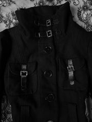 Voguable  Women's Y2K Gothic jacket with black stand up collar button details, slim fit jacket, punk retro 2000s Alt fashion jacket voguable