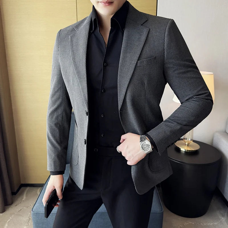 Voguable  Luxury and Fashionable Men's Suit Jacket Blazer Business Slim Fit Lapel Plaid Dress Suit Wedding Groom Tailcoat Suit Jacket4XL-M voguable