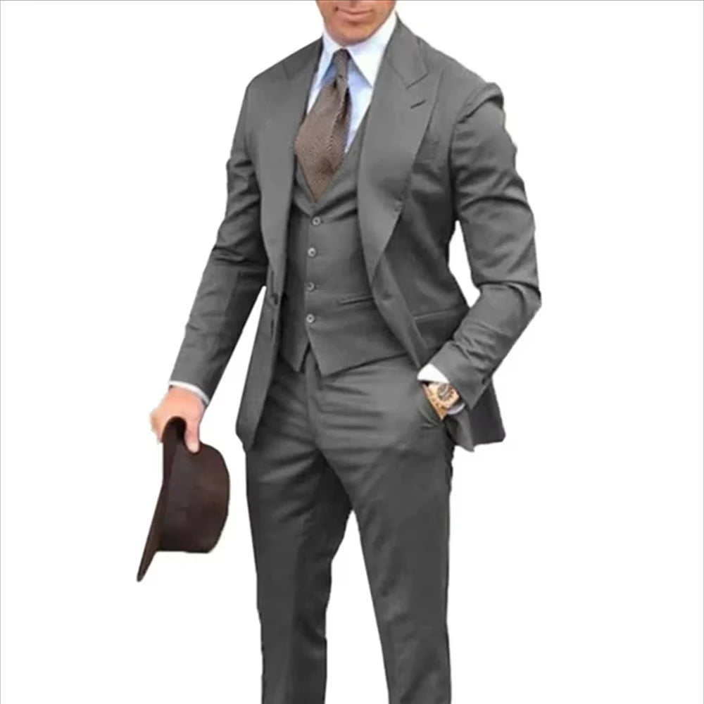 Voguable  3 Pieces Set Purple Suit Men Business Tuxedos Formal Jacket Vest Pants Single Breasted Groom Groomsman Prom Wedding Party voguable