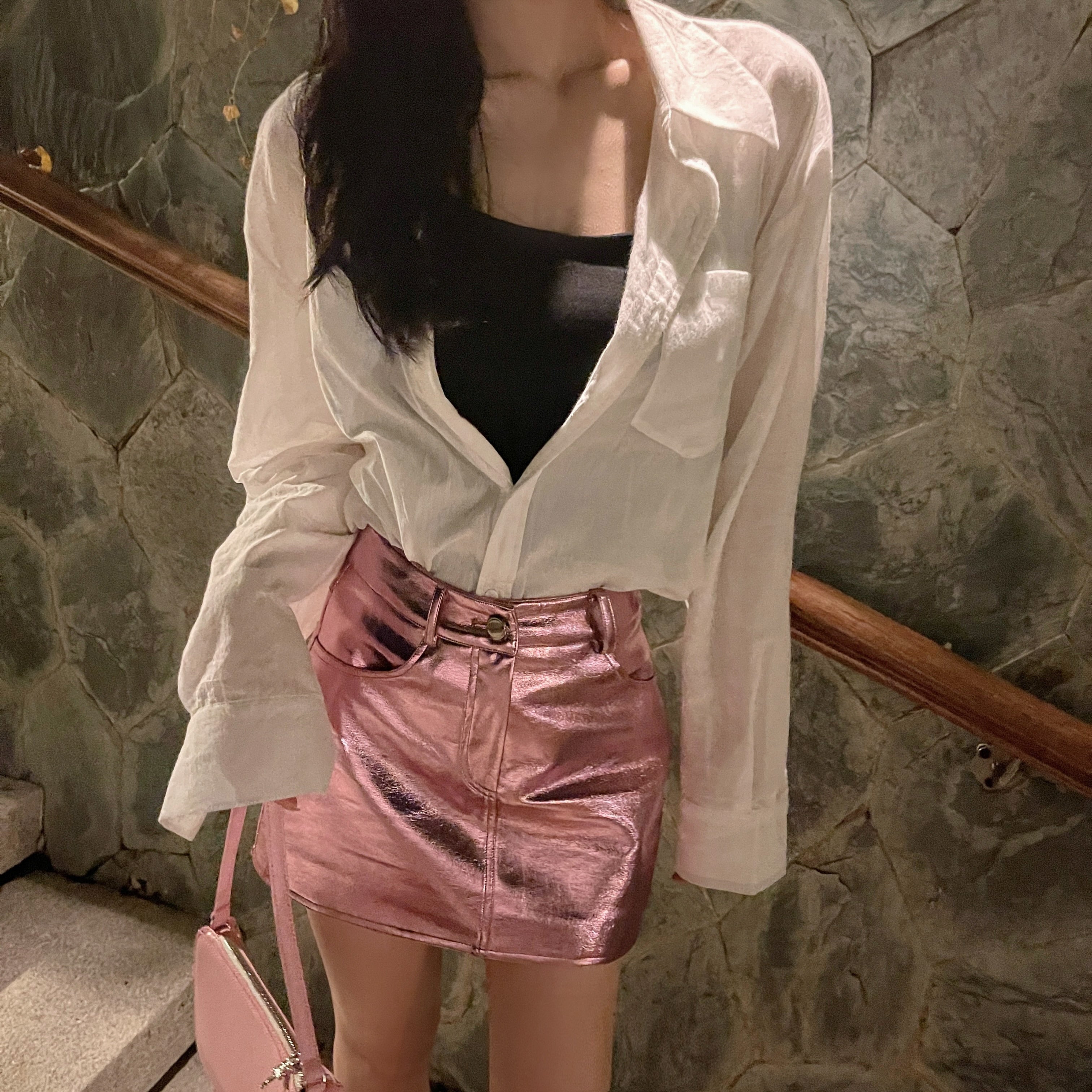 Summer Autumn Pink Silver Reflective Shiny Patent Leather Mini Skirts for Women High Waist A Line Short Sexy Y2K Clothes voguable