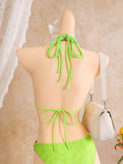 Voguable  Hollow Cutout One Piece Suits Swimsuit Deep V Neck Front Large Metal O Ring Halter Tie Straps Side High Cut Leg Monokini Bikini voguable