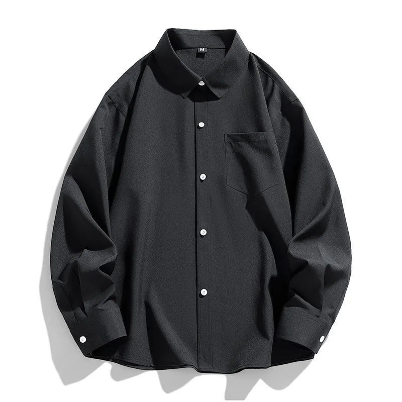 6 Colors Men's Baggy Long Sleeve Shirt Fashion Korean Lapel Coat Tops Youth Casual Classic Simple Male Clothes Trendy Brand voguable