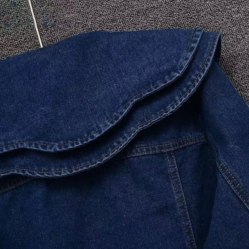 Voguable  Spring Autumn New French Doll Collar Denim Jacket Women's Short Outwear Fashion Loose Korean Long Sleeve Jeans Jackets Tops voguable