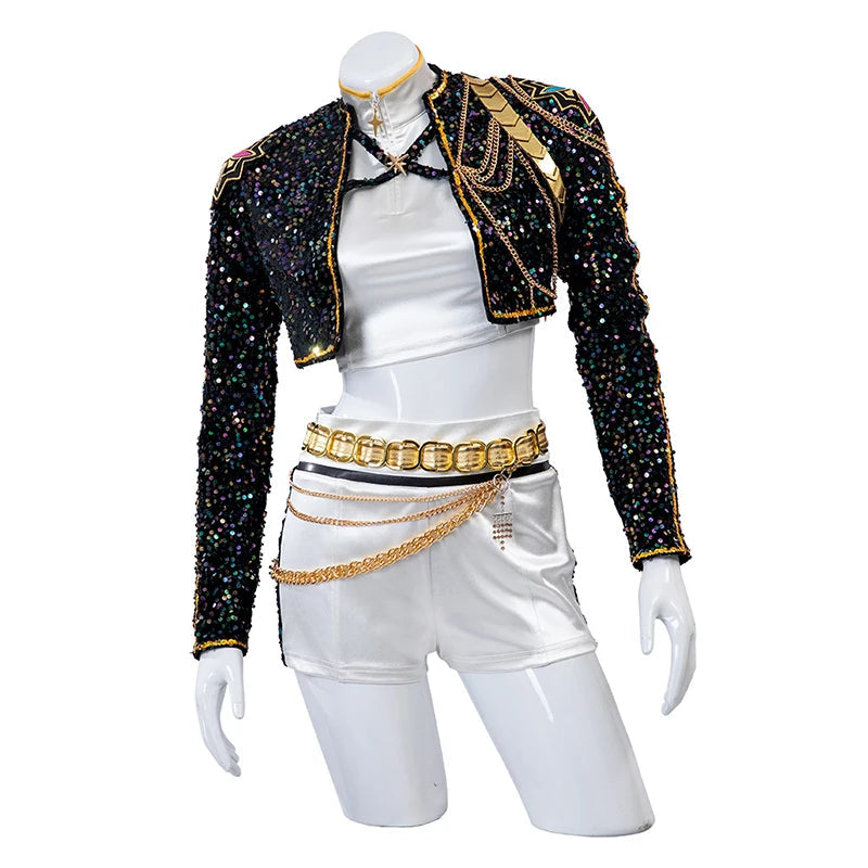 KPop Rumi Cosplay Costume Wig Shoes Black Coat Singing Suit Song-Promotion Costume Women Halloween Party Role Playing Outfit voguable
