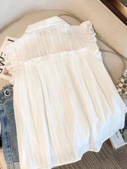 Elegant Sweet White Shirt Women Casual Ruffles Flying Sleeve Blouse Summer Cute Loose Design Female All Match Vintage Tops voguable