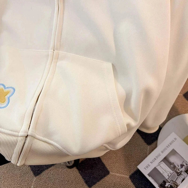 Cartoon Sweet Kawaii Hoodies Women Loose Cute Peter Pan Collar Sweatshirts Fall Preppy Style Long Sleeve New Embroidery Top voguable