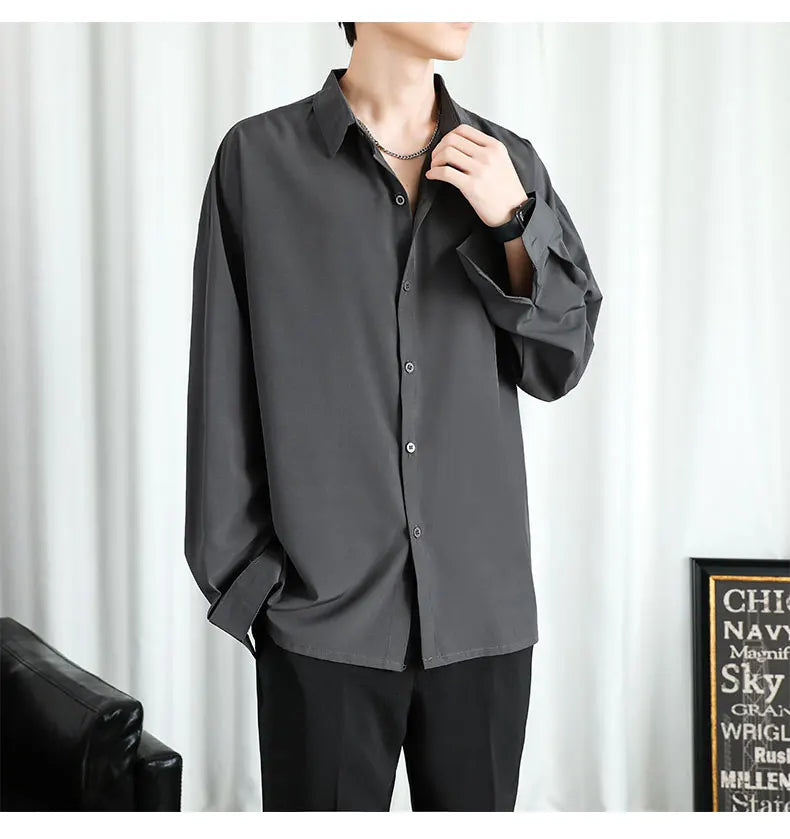 Shirt Men Solid  Long sleeved Shirt For Men Korean Fashion Shirts Comfortable Blouses Casual Loose Classic Single Breasted Shirt voguable