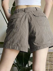 HOUZHOU Y2k Vintage Streetwear Cargo Denim Shorts Women American Retro Harajuku Solid Loose Jeans Casual Pocket 2024 Summer Chic voguable