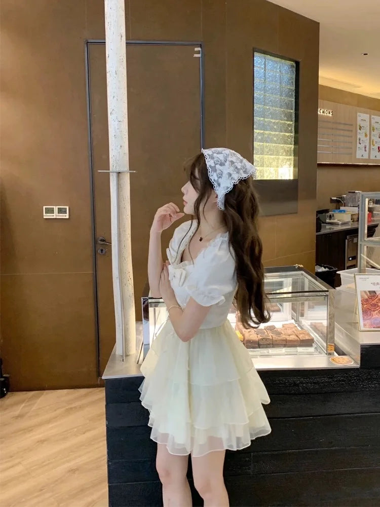 Voguable Japanese Lolita Style Princess Mini Dress Women Short Sleeve Bow Ruffle Birthday Dresses Summer Korean Fashion Party Dresses voguable