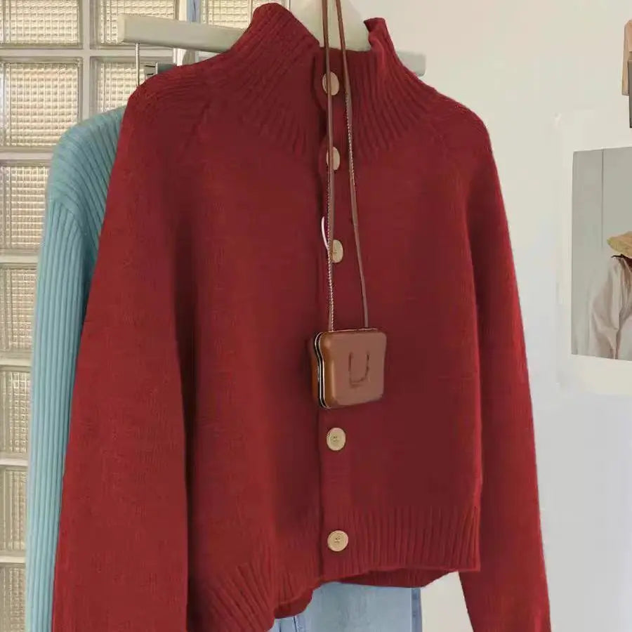 Autumn Winter Fashion Solid Sweater Coats Women New Turtleneck Button Vintage Ingle-breasted Long Sleeve Knitted Cardigans Tops voguable
