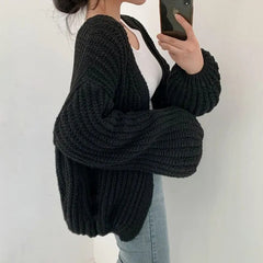 Women Cardigan Knitted Sweater Women Casual Korean Vintage Harajuku Lantern Sleeve Autumn Tops Coat Lazy Wind Y2k Sweater voguable