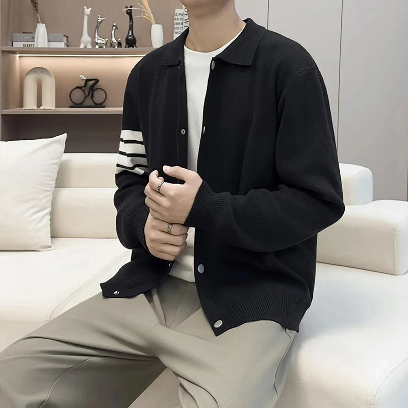 Japanese Retro Men's Cardigan Coats Light Luxury Knitted Lapel Long Sleeve Sweater Jacket Leisure Premium Quality Knitwear M-3XL voguable